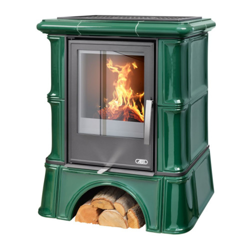 Kachlová kamna ABX Bavaria s výměníkem, kachlový sokl flaschengrün